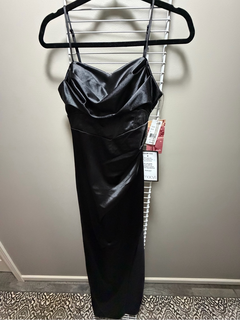 Emerald Sundae Black Satin Cowl Neck Maxi Dress with High Slit - Picture 4 of 6
